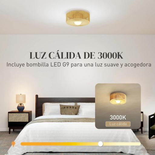 Lámpara de Techo LED Bohemio 20W 3000 K con Pantalla de Cuerda de Lino para Dormitorio Salón Cocina Comedor Marrón [3]