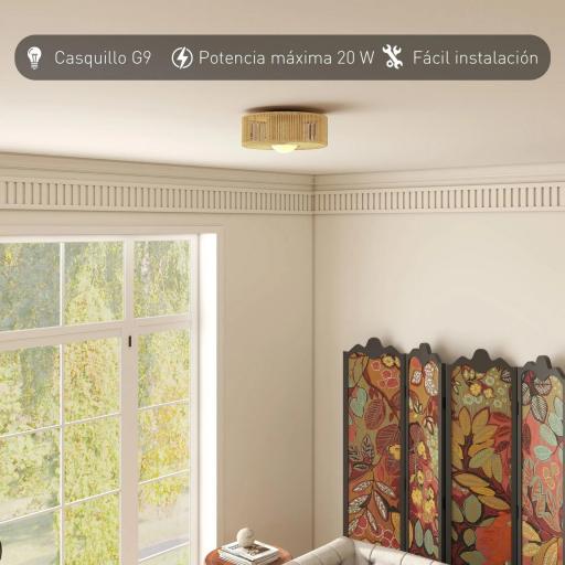 Lámpara de Techo LED Bohemio 20W 3000 K con Pantalla de Cuerda de Lino para Dormitorio Salón Cocina Comedor Marrón [4]