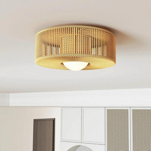 Lámpara de Techo LED Bohemio 20W 3000 K con Pantalla de Cuerda de Lino para Dormitorio Salón Cocina Comedor Marrón [7]