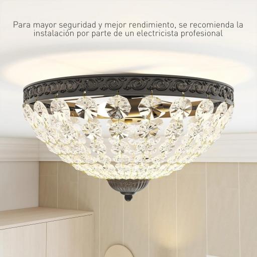 Lámpara de Techo de Cristal Vintage con 2 Casquillos E14 40W con 168 Cuentas de Cristal para Dormitorio Salón Negro [3]