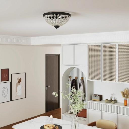 Lámpara de Techo de Cristal Vintage con 2 Casquillos E14 40W con 168 Cuentas de Cristal para Dormitorio Salón Negro [5]