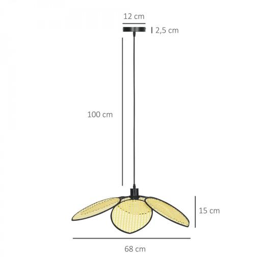 Lámpara Colgante Lámpara de Techo de Ratán Sintético Iluminación de Techo E27 con Cable Ajustable Ø68x115 cm Natural [1]