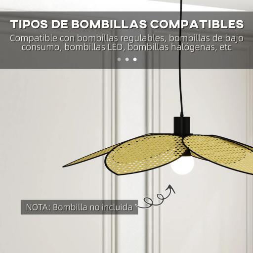 Lámpara Colgante Lámpara de Techo de Ratán Sintético Iluminación de Techo E27 con Cable Ajustable Ø68x115 cm Natural [3]
