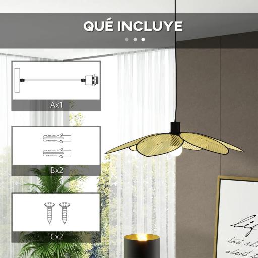 Lámpara Colgante Lámpara de Techo de Ratán Sintético Iluminación de Techo E27 con Cable Ajustable Ø68x115 cm Natural [5]