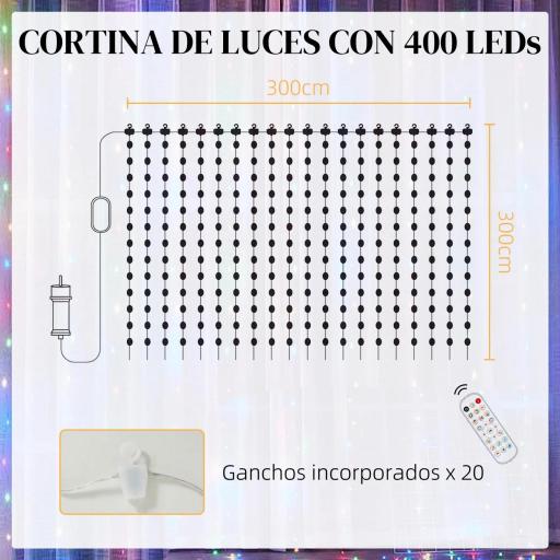 Cortina de Luces LED 3x3m Inteligente con Sincronización Musical Control Remoto y App Efectos y Colores Personalizables [2]