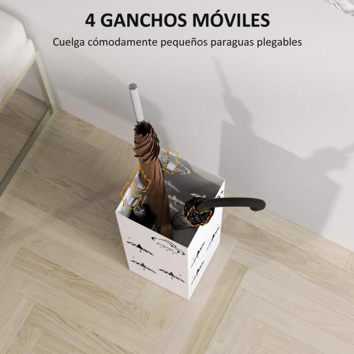 Paragüero de Acero con Bandeja Recoge Gotas Ganchos para Paraguas Plegables y Diseño Decorativo 15,5x15,5x41 cm Blanco [3]