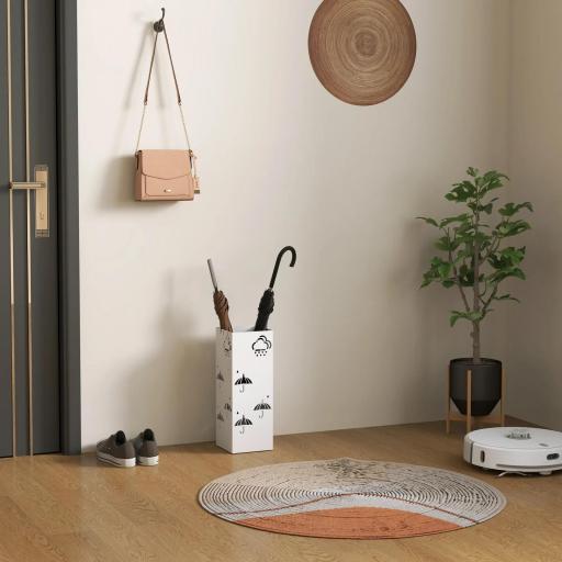 Paragüero de Acero con Bandeja Recoge Gotas Ganchos para Paraguas Plegables y Diseño Decorativo 15,5x15,5x41 cm Blanco [6]