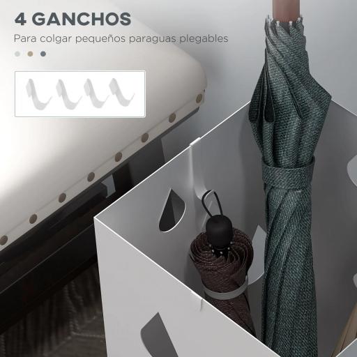 Paragüero Blanco Paragüero de Acero con 4 Ganchos y Bandeja de Goteo Extraíble para Pasillo Entrada 15,5x15,5x41 cm [3]