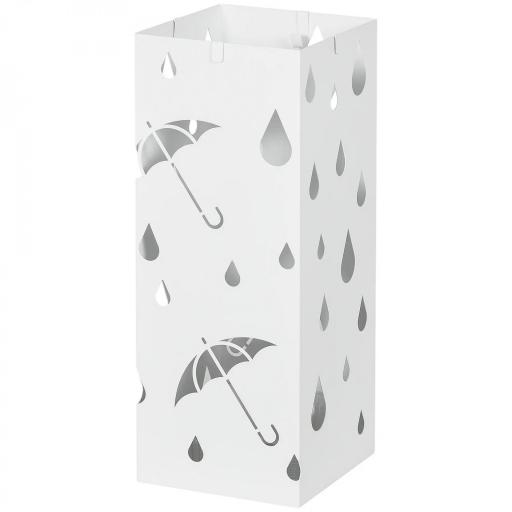 Paragüero Blanco Paragüero de Acero con 4 Ganchos y Bandeja de Goteo Extraíble para Pasillo Entrada 15,5x15,5x41 cm [9]