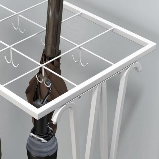 Paragüero Moderno de Acero con 21 Espacios y 24 Ganchos Bandeja Recogegotas Extraíble para Entrada 50x24x68 cm Blanco [5]
