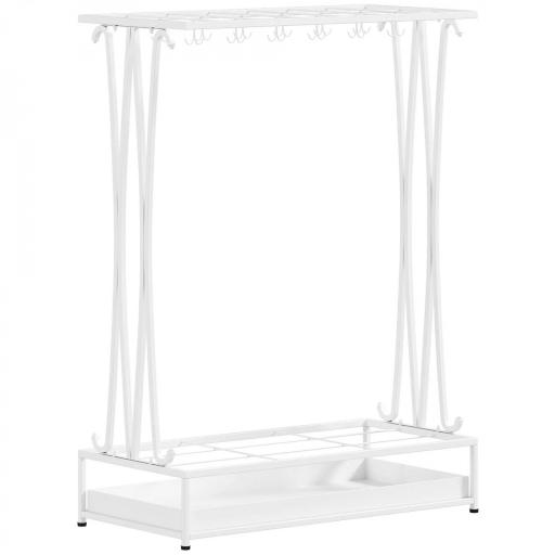 Paragüero Moderno de Acero con 21 Espacios y 24 Ganchos Bandeja Recogegotas Extraíble para Entrada 50x24x68 cm Blanco [6]