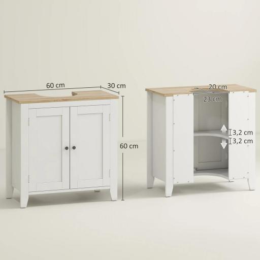 Mueble para Debajo del Lavabo Armario Bajo con 2 Puertas y Estante Ajustable Estilo Moderno 60x30x60 cm Blanco [1]
