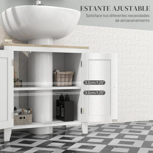 Mueble para Debajo del Lavabo Armario Bajo con 2 Puertas y Estante Ajustable Estilo Moderno 60x30x60 cm Blanco [3]