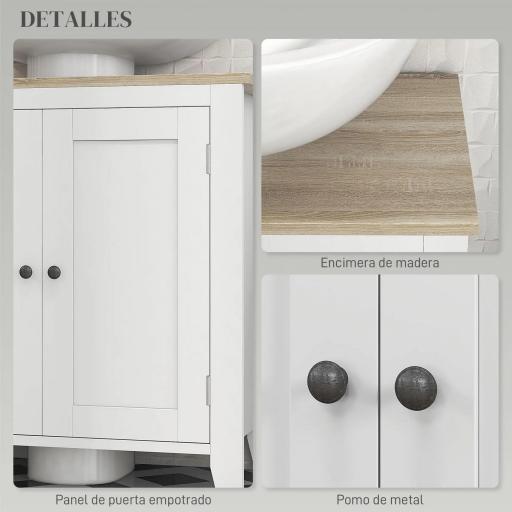 Mueble para Debajo del Lavabo Armario Bajo con 2 Puertas y Estante Ajustable Estilo Moderno 60x30x60 cm Blanco [4]