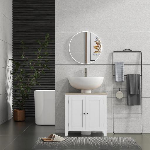 Mueble para Debajo del Lavabo Armario Bajo con 2 Puertas y Estante Ajustable Estilo Moderno 60x30x60 cm Blanco [6]