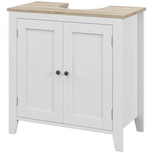 Mueble para Debajo del Lavabo Armario Bajo con 2 Puertas y Estante Ajustable Estilo Moderno 60x30x60 cm Blanco [8]