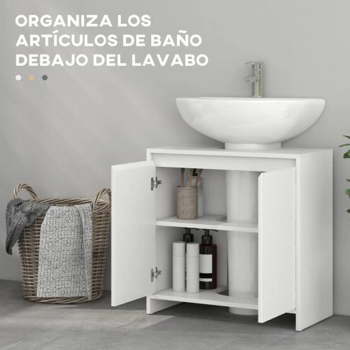 Mueble para Debajo del Lavabo Moderno con Estante Mueble Lavabo con Pie Anti-vuelco Carga 40 kg 60x30x60 cm Blanco [2]