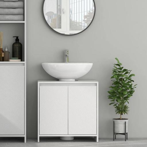 Mueble para Debajo del Lavabo Moderno con Estante Mueble Lavabo con Pie Anti-vuelco Carga 40 kg 60x30x60 cm Blanco [4]
