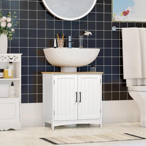 Mueble para Debajo del Lavabo Armario de Suelo para Baño de Madera Estilo Moderno 60x30x60 cm Blanco