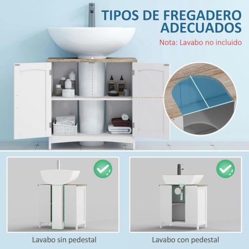 Mueble para Debajo del Lavabo Armario de Suelo para Baño de Madera Estilo Moderno 60x30x60 cm Blanco [2]