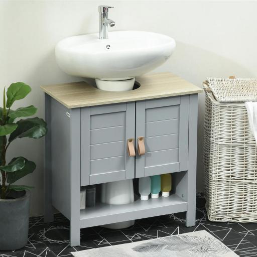 Armario para Debajo de Lavabo Compacto con 2 Puertas y Estante Interior Ajustable Mueble Auxiliar de Almacenamiento para Baño 60x30x60 cm Gris