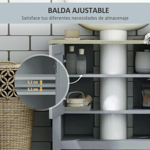 Armario para Debajo de Lavabo Compacto con 2 Puertas y Estante Interior Ajustable Mueble Auxiliar de Almacenamiento para Baño 60x30x60 cm Gris [4]