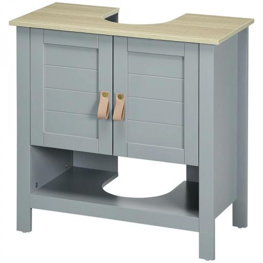 Armario para Debajo de Lavabo Compacto con 2 Puertas y Estante Interior Ajustable Mueble Auxiliar de Almacenamiento para Baño 60x30x60 cm Gris [10]