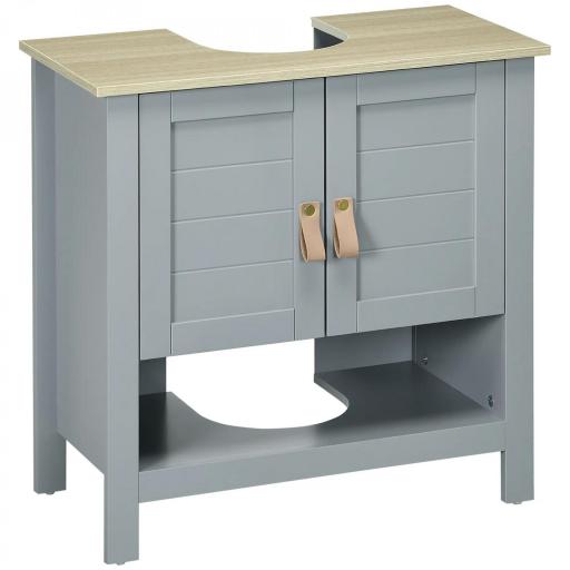 Armario para Debajo de Lavabo Compacto con 2 Puertas y Estante Interior Ajustable Mueble Auxiliar de Almacenamiento para Baño 60x30x60 cm Gris [8]
