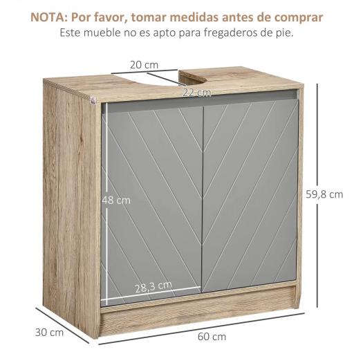 Mueble para Debajo del Lavabo Armario de Baño de Suelo con Puerta Doble y Estante Ajustable 60x30x59,8 cm Roble y Gris [1]
