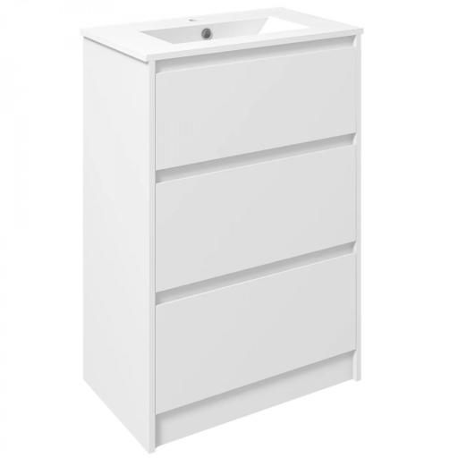 Mueble de Baño con Lavabo Armario de Baño Lavabo de Baño de Cerámica Sintética con 2 Cajones 61x37x88cm Blanco Brillante [9]