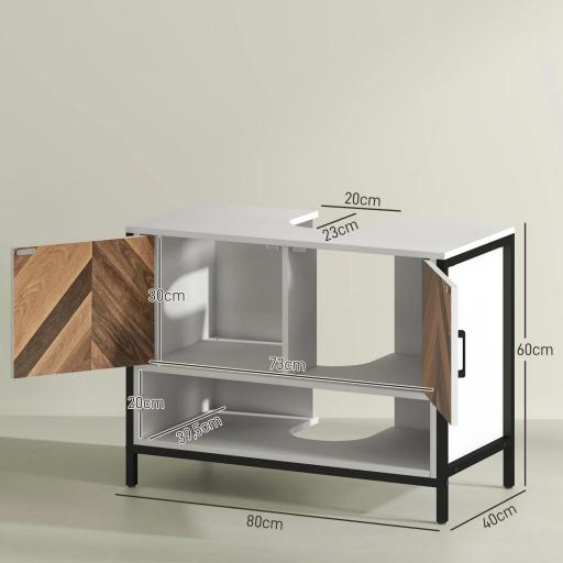 Mueble bajo Lavabo con 2 Puertas y Compartimento Abierto para Lavabo con o sin Pedestal 80x40x60 cm Crema y Nogal [1]