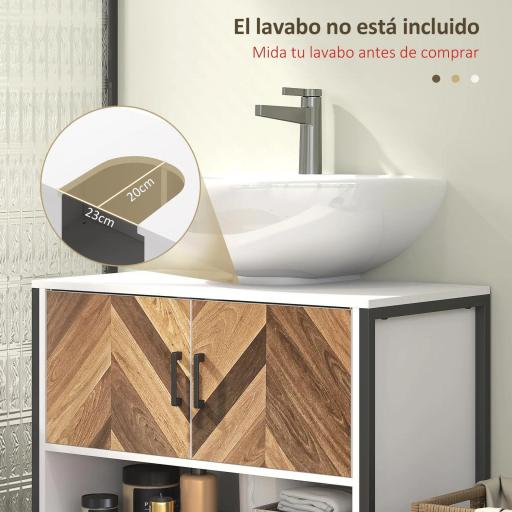 Mueble bajo Lavabo con 2 Puertas y Compartimento Abierto para Lavabo con o sin Pedestal 80x40x60 cm Crema y Nogal [3]