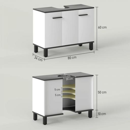 Mueble bajo Lavabo con 2 Puertas y Estantes Ajustables para Lavabo con o sin Pedestal 80x34x60 cm Blanco [1]