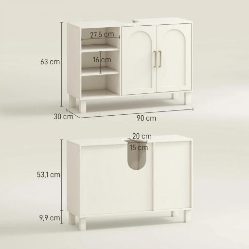 Mueble bajo Lavabo Mueble de Baño Moderno con 2 Puertas y Estantes Ajustables 90x30x63 cm Crema [1]