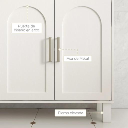 Mueble bajo Lavabo Mueble de Baño Moderno con 2 Puertas y Estantes Ajustables 90x30x63 cm Crema [4]