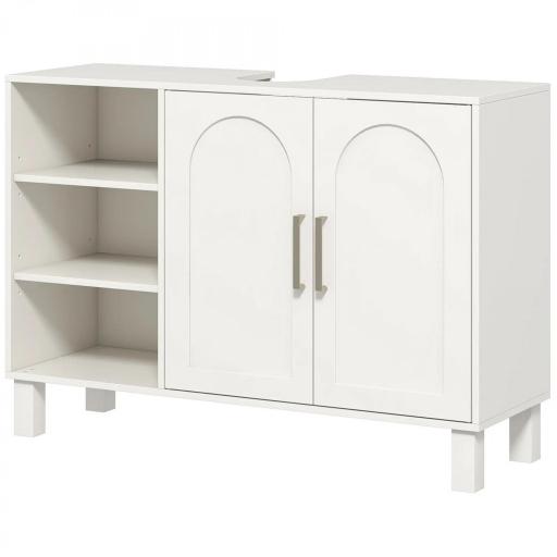 Mueble bajo Lavabo Mueble de Baño Moderno con 2 Puertas y Estantes Ajustables 90x30x63 cm Crema [9]