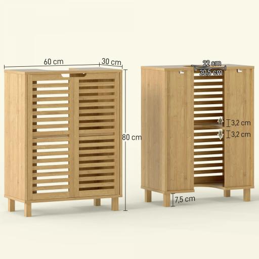 Mueble Bajo Lavabo de Bambú con 2 Puertas de Lamas Estante Ajustable para Lavabos con o sin Pedestal Natural [1]