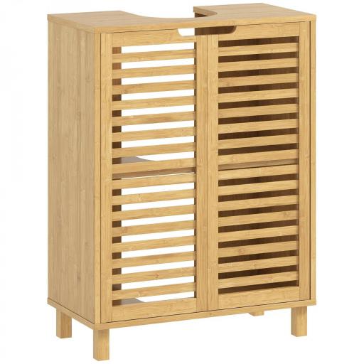 Mueble Bajo Lavabo de Bambú con 2 Puertas de Lamas Estante Ajustable para Lavabos con o sin Pedestal Natural [9]