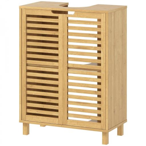 Mueble Bajo Lavabo de Bambú con 2 Puertas de Lamas Estante Ajustable para Lavabos con o sin Pedestal Natural [8]