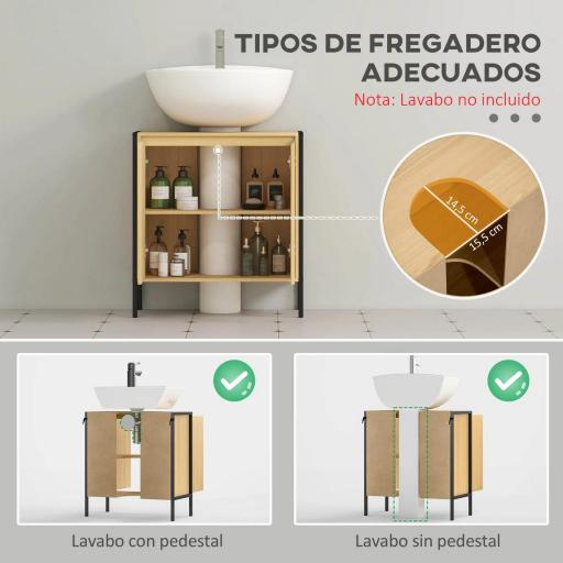 Mueble para Debajo del Lavabo Armario de Suelo para Baño de Madera con 2 Puertas y Estante 60x30x65,2 cm Roble [2]