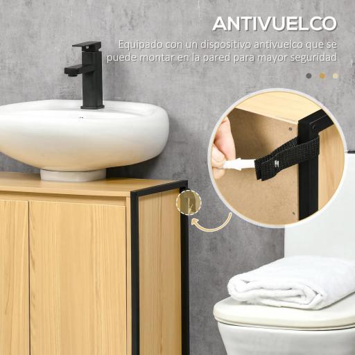 Mueble para Debajo del Lavabo Armario de Suelo para Baño de Madera con 2 Puertas y Estante 60x30x65,2 cm Roble [3]