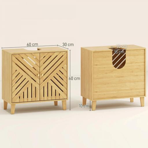 Mueble bajo Lavabo de Bambú con 2 Puertas Lamas y Estante Ajustable para Lavabo sin Pedestal 60x30x60 cm Natural [1]