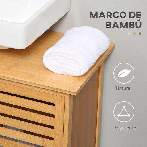 Mueble para Debajo del Lavabo de Bambú Armario de Baño de Suelo con 2 Puertas 66x29x61,5 cm Natural [5]