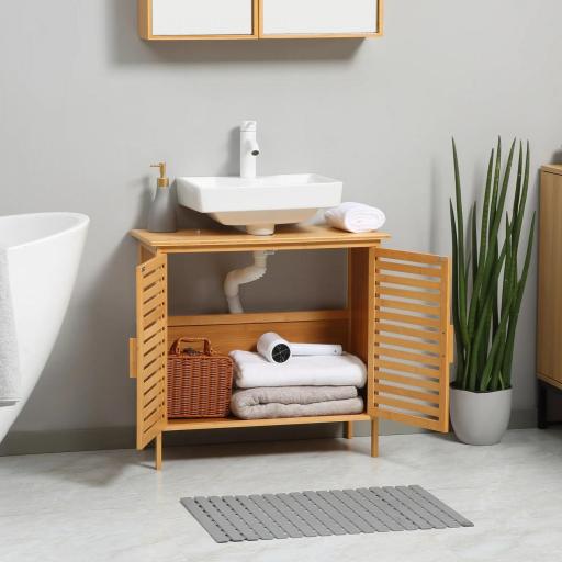 Mueble para Debajo del Lavabo de Bambú Armario de Baño de Suelo con 2 Puertas 66x29x61,5 cm Natural [4]