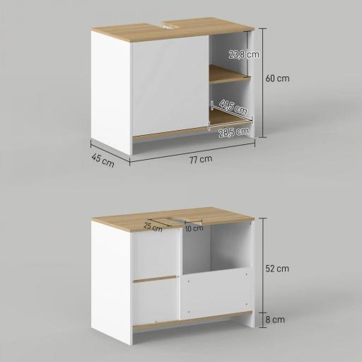 Mueble Bajo Lavabo Mueble de Lavabo Moderno Mueble de Baño con Compartimentos y Puerta 77x45x60 cm Blanco y Natural [1]
