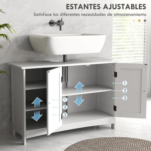 Mueble Bajo Lavabo de Pie con 2 Puertas y Estantes Ajustables Antivuelco Estilo Moderno 90x30x60 cm Blanco [3]