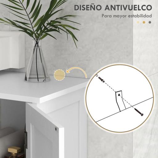 Mueble Bajo Lavabo de Pie con 2 Puertas y Estantes Ajustables Antivuelco Estilo Moderno 90x30x60 cm Blanco [4]