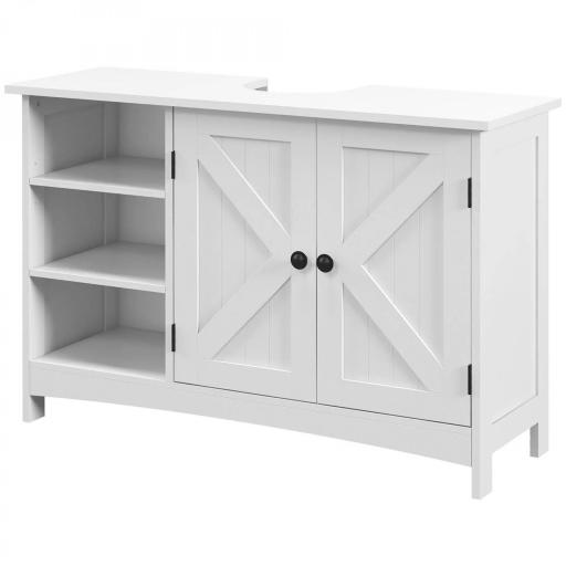 Mueble Bajo Lavabo de Pie con 2 Puertas y Estantes Ajustables Antivuelco Estilo Moderno 90x30x60 cm Blanco [8]