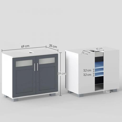 Mueble para Debajo del Lavabo Armario de Baño Bajo Lavabo con 2 Puertas de Vidrio Templado 69x35x59 cm Blanco y Gris [1]