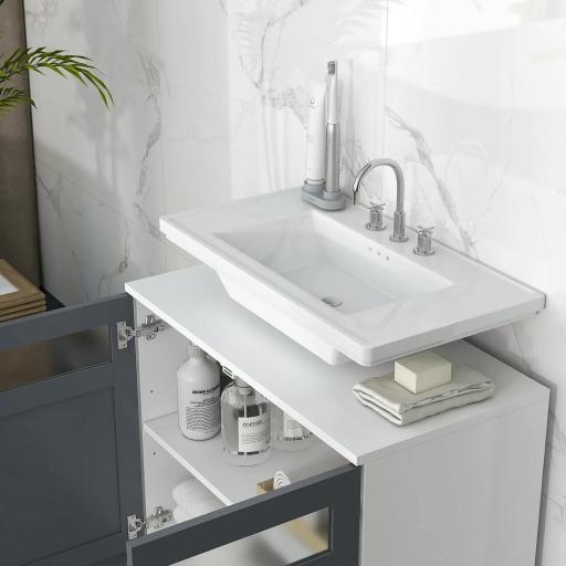 Mueble para Debajo del Lavabo Armario de Baño Bajo Lavabo con 2 Puertas de Vidrio Templado 69x35x59 cm Blanco y Gris [5]